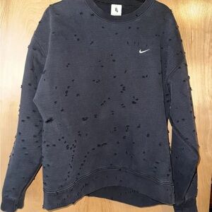 Custom 1/1 Nike Black Distressed Crewneck Sweatshirt